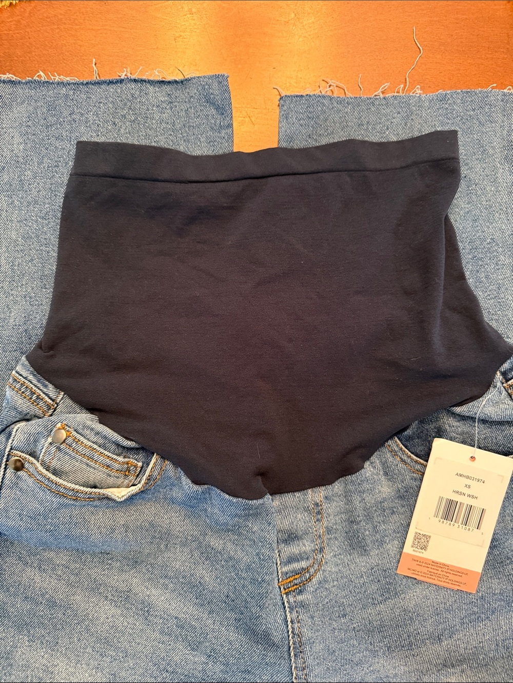 High Waist Med Wash distressed Black Maternity Jeans